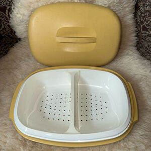 Vintage Tupperware Harvest Gold 1273-6 Microwave Vegetable Rice Steamer 3 Piece